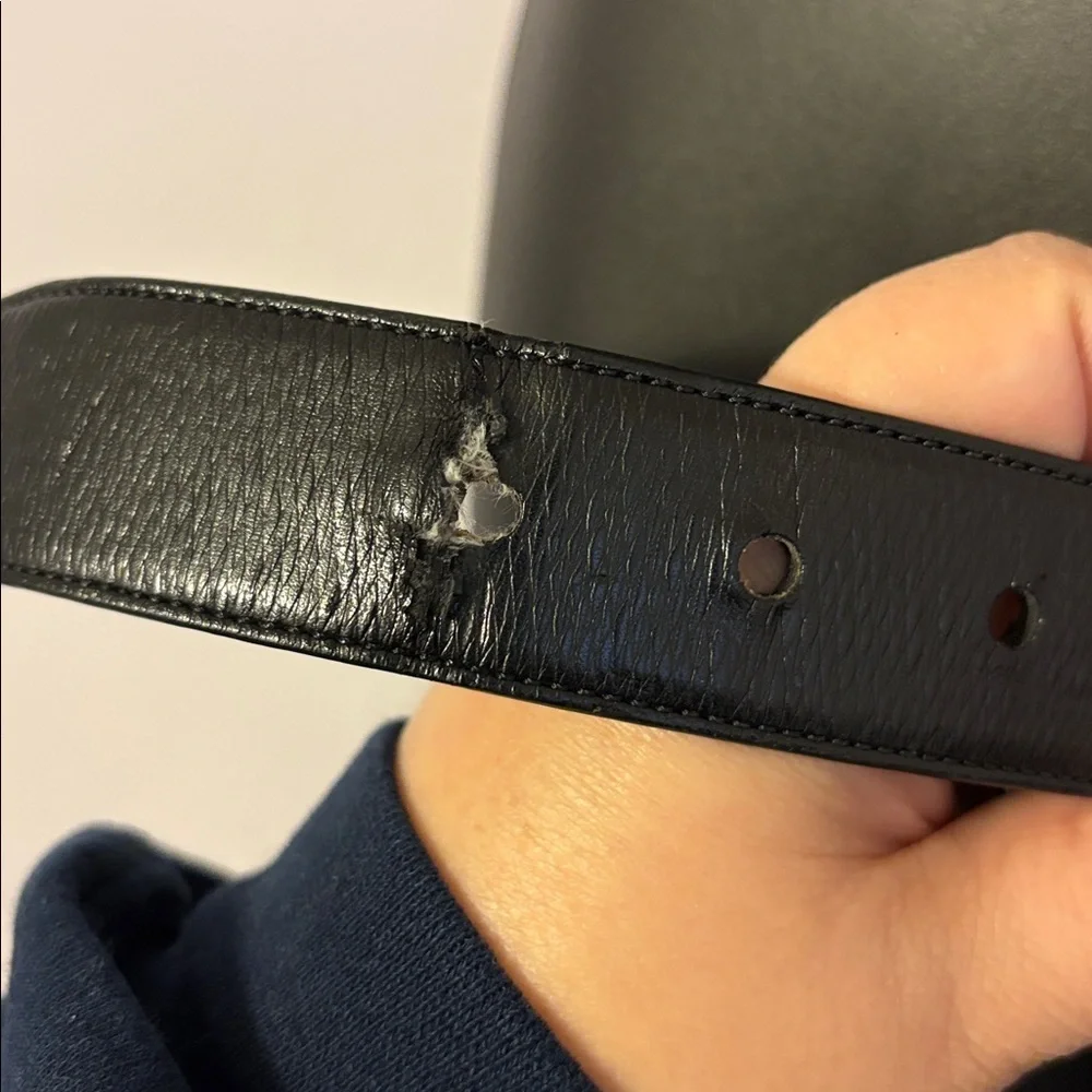 Tumi Black Leather Belt with Silver Metal Buckle